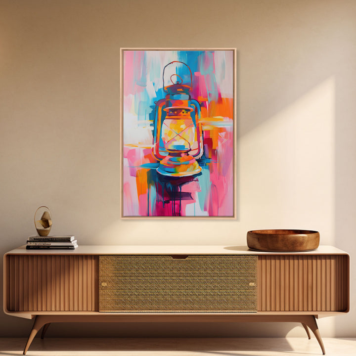 Colorful Abstract Oil Lamp - Framed Canvas Print, Modern Western Art, Unique Lamp Wall Art for Bedroom Decor