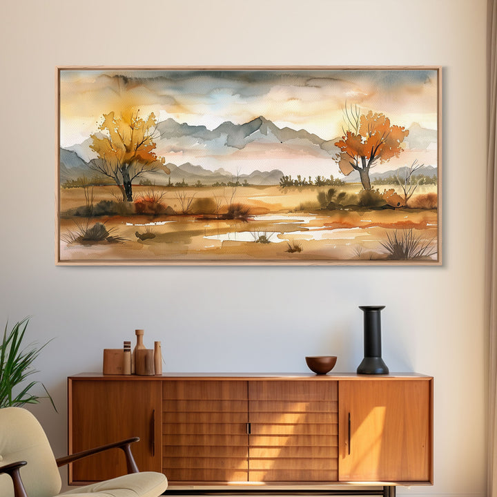 Sunset Over Desert Canyon and River, Stunning Framed Canvas Print for Home, Minimalist Wall Art, Nature Scenery Decor