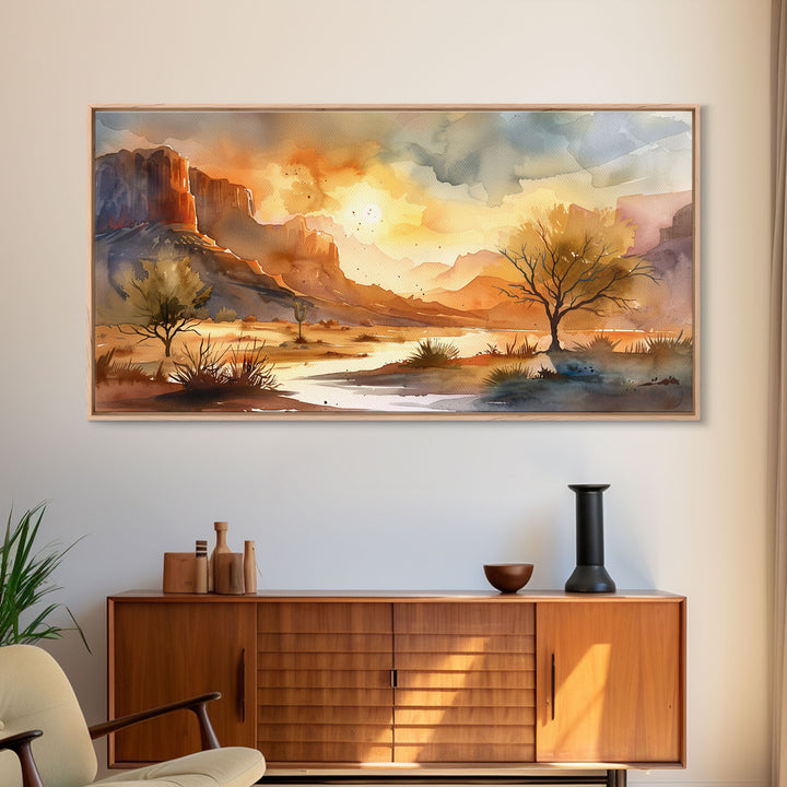 Foggy Rural Farmhouse Scene with Country Road, Charming Framed Canvas Print for Living Room, Rustic Wall Art, Vintage Decor