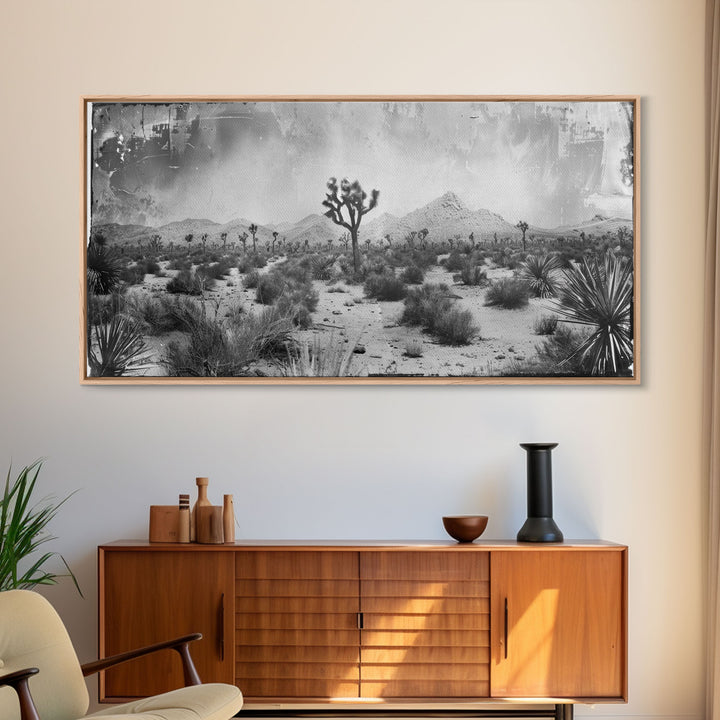 Desolate Desert with Joshua Trees, Framed Canvas Print for Living Room Decor, Ideal for Bedroom Wall Art, Rustic Western Scene