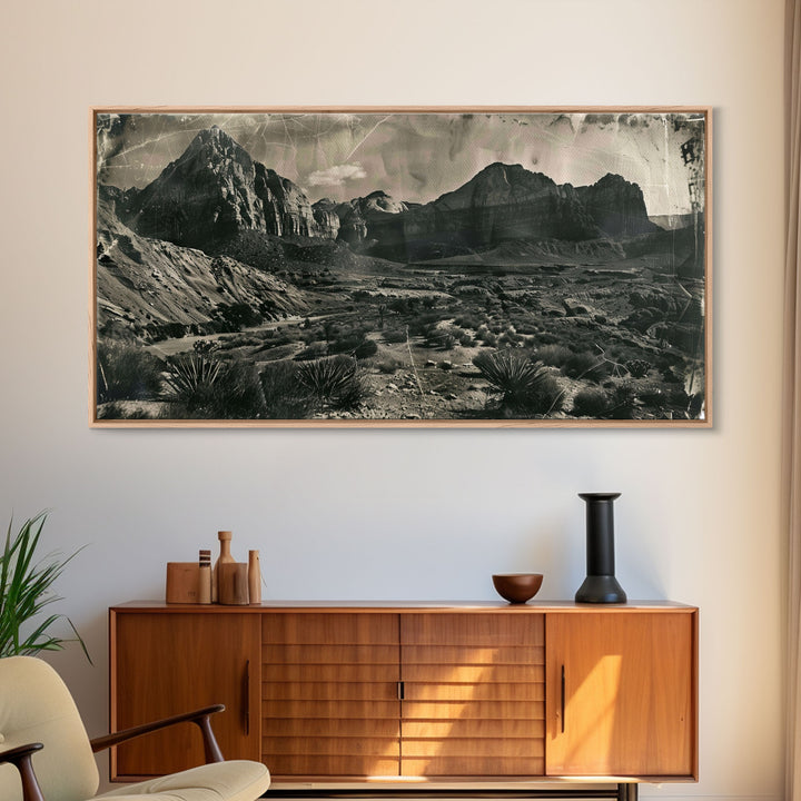Majestic Mountain Range in Vintage Style, Framed Canvas Print for Living Room Decor, Ideal Bedroom Wall Art, Western Landscape