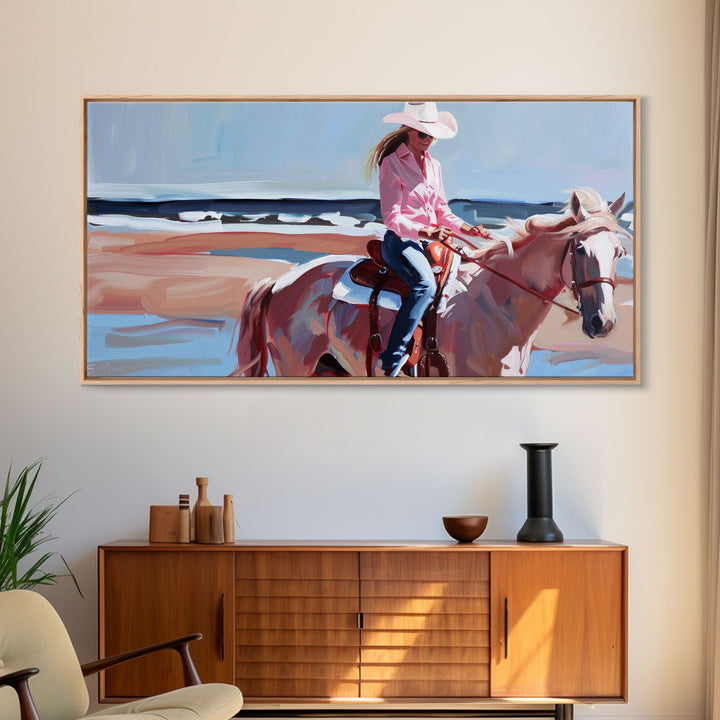 Cowboy Riding Bucking Horse, High Energy Framed Canvas Print, Perfect for Western Living Room Art, Bedroom Decor, Rustic Home Wall Art