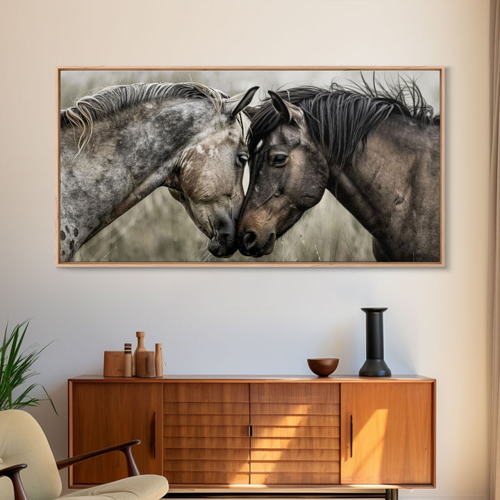 Heartfelt Connection of Two Horses, Ideal for Living Room Art, Framed Canvas Print, Bedroom Decor, Home Decoration, Animal Lover Gift