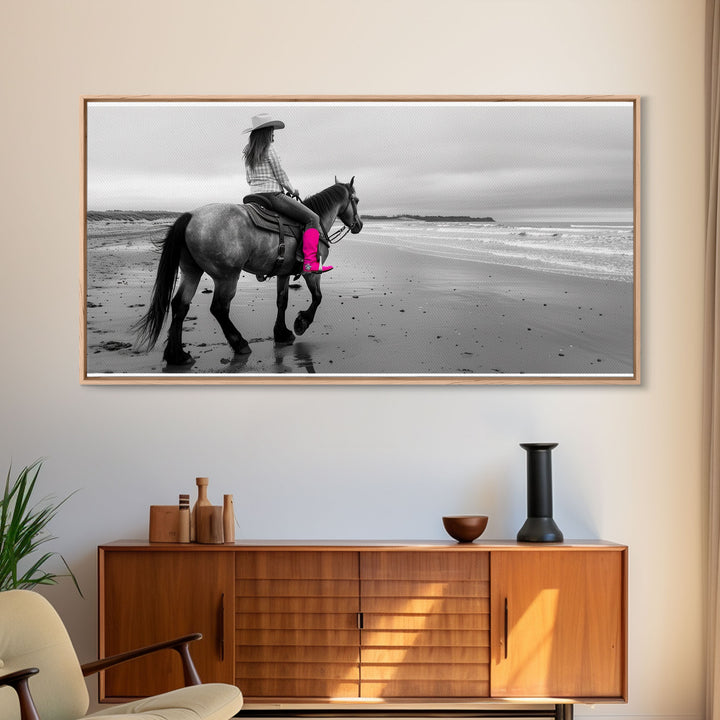 Framed Canvas Print of Highland Cow in Winter Hat, Fun and Quirky Wall Art for Living Room or Bedroom, Unique Decor