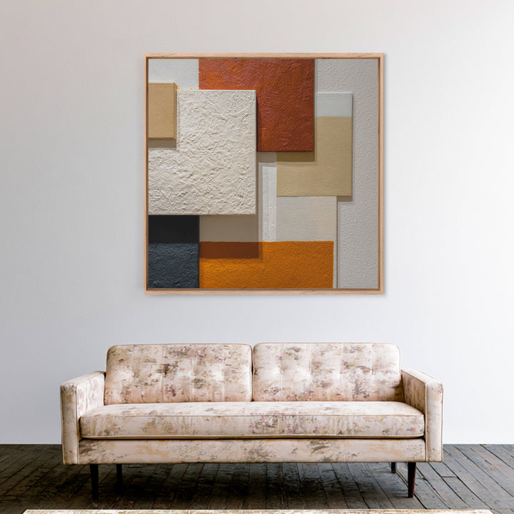 Mid Century Color Block Composition Framed Canvas Print, Wall Art, Art, Living Room Decor, Fine Art, Wall Clock, WAL-1x1-12