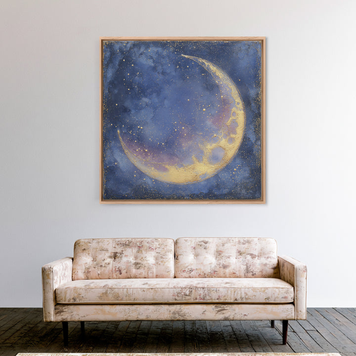Celestial Moon and Stars Artwork Canvas Print, Wall Art, Digital Print, Living Room Decor, Fine Art, Luxury Decor, WAL-1x1-14