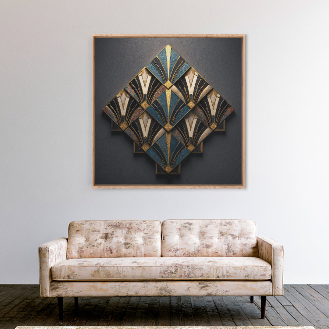 Art Deco Gold Fan Pattern Canvas Print, Wall Art, Painting, Living Room Decor, Fine Art, Wall Hanging, Home Decor Gift, WAL-1x1-20