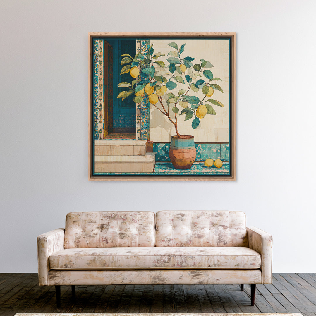 Mediterranean Lemon Branch Still Life Canvas Print, Wall Art, Framed Wall Art, Living Room Decor, Fine Art, Fine Art Print, WAL-1x1-22