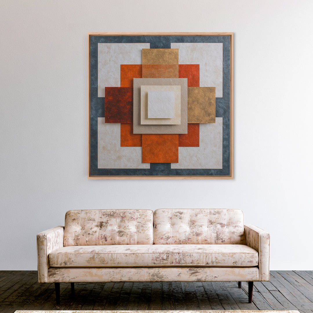 Modern Geometric Composition for Living Spaces Framed Canvas Print, Wall Art, Heart, Living Room Decor, Fine Art, WAL-1x1-28