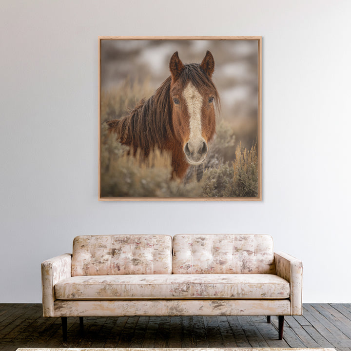 Wild Horse Portrait Framed Canvas Print, Wall Art, Boho Decor, Living Room Decor, Fine Art, Painting, Art Print, WAL-1x1-37
