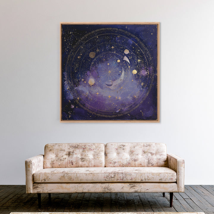 Celestial Moon and Stars Artwork Framed Canvas Print, Wall Art, Gallery Decor, Living Room Decor, Fine Art, Home Decor, WAL-1x1-38
