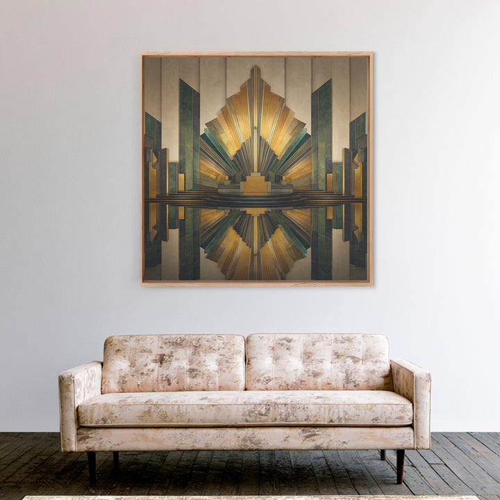 Art Deco Gold Fan Pattern Framed Canvas Print, Wall Art, Wall Art Prints, Living Room Decor, Fine Art, Abstract Art, WAL-1x1-44