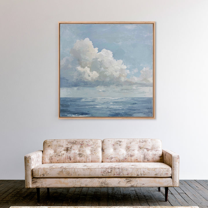 Classic Seascape with Dramatic Clouds Framed Canvas Print, Wall Art, Living Room Decor, Oil Painting, Minimalist Decor, WAL-1x1-51