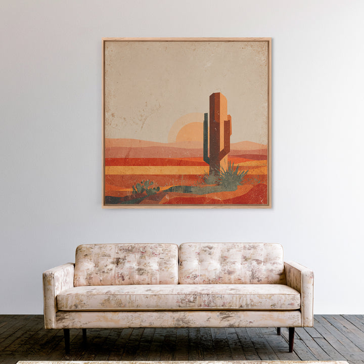 Desert Landscape in Warm Terracotta Tones Framed Canvas Print, Wall Art, Metal Wall Art, Living Room Decor, Oil Painting, WAL-1x1-7