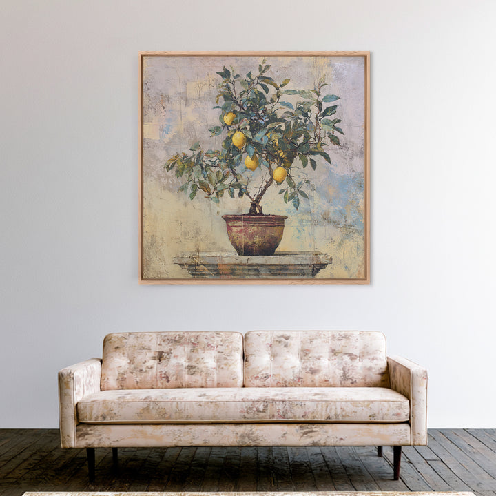 Mediterranean Lemon Branch Still Life Framed Canvas Print, Wall Art, Prints Wall Art, Living Room Decor, Oil Painting, WAL-1x1-70