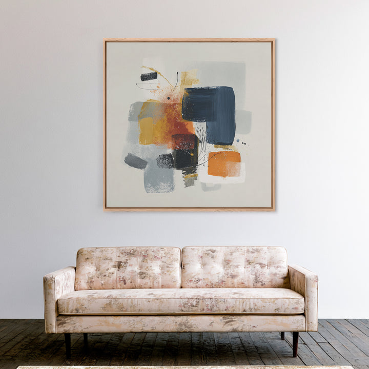 Statement Abstract with Bold Layered Brushwork Framed Canvas Print, Wall Art, Home Decor, Living Room Decor, Abstract Art, WAL-1x1-73