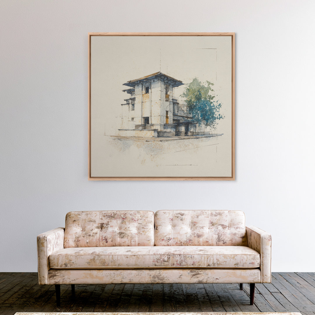 Black and White Architectural Study Framed Canvas Print, Wall Art, Fine Art Print, Living Room Decor, Fine Art, WAL-1x1-80