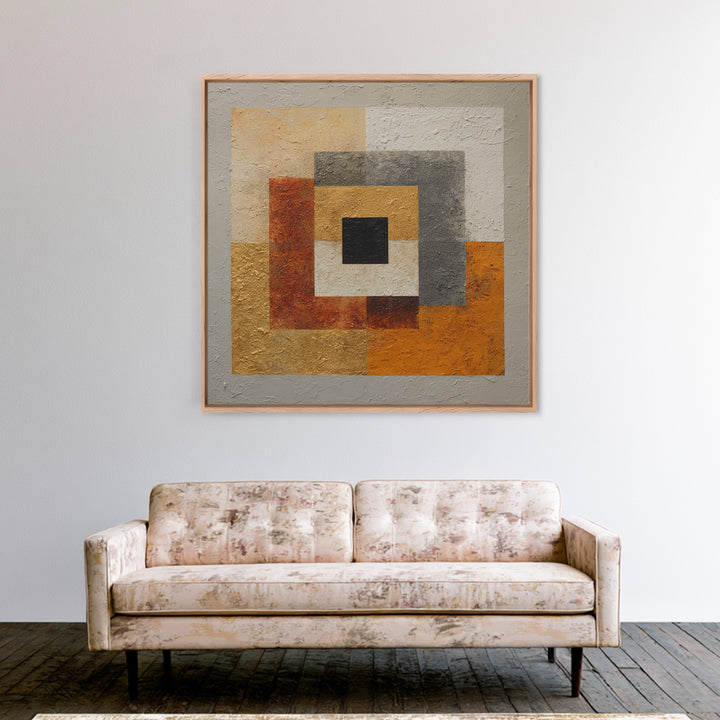 Mid Century Color Block Composition Framed Canvas Print, Wall Art, Wood Wall Art, Living Room Decor, Abstract Art, WAL-1x1-84