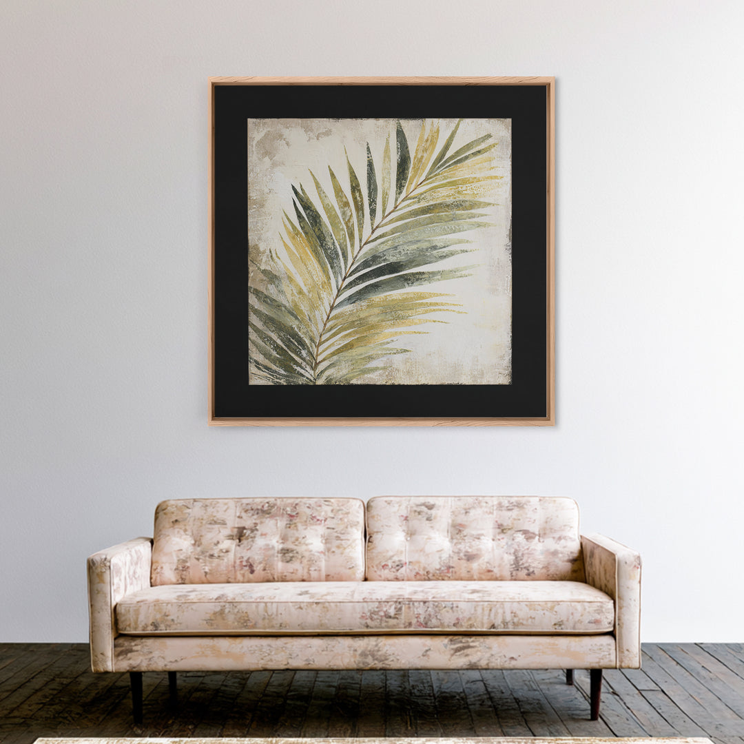Tropical Palm Leaf Painting Framed Canvas Print, Wall Art, Minimalist Decor, Living Room Decor, Oil Painting, WAL-1x1-88