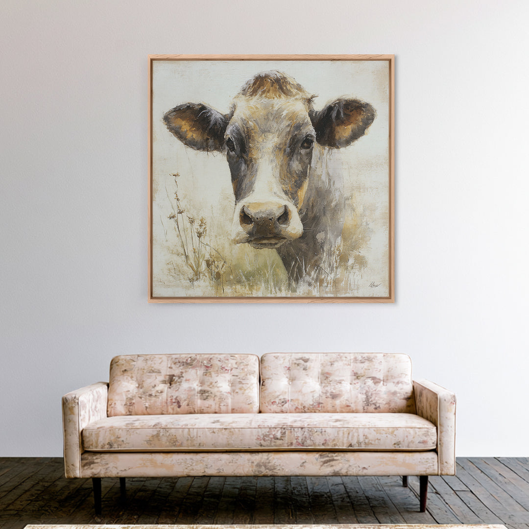 Rustic Farmhouse Cow Portrait Canvas Print, Wall Art, Room Decor, Living Room Decor, Oil Painting, Printable Wall Art, WAL-1x1-91