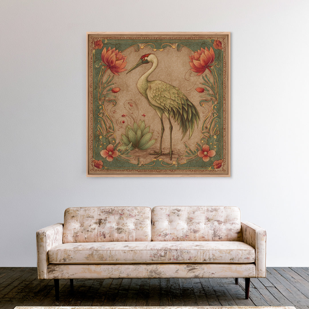 Monochrome Ink Crane Composition Framed Canvas Print, Wall Art, Art Print, Living Room Decor, Fine Art, Wall Hanging, WAL-1x1-96
