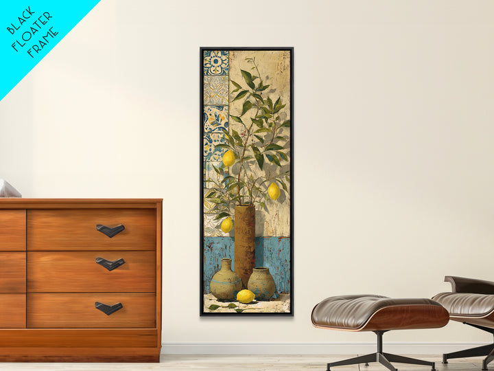 Mediterranean Lemon Branch Still Life Framed Canvas Print, Wall Art, Abstract Wall Art, Living Room Decor, Fine Art, WAL-1x3-34