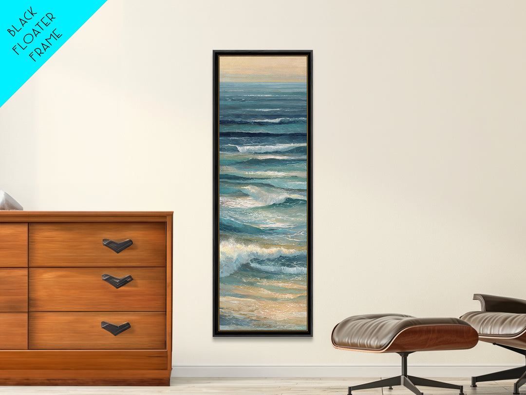 Coastal Aerial Water Study Framed Canvas Print, Wall Art, Gallery Decor, Living Room Decor, Fine Art, Home Decor, WAL-1x3-71