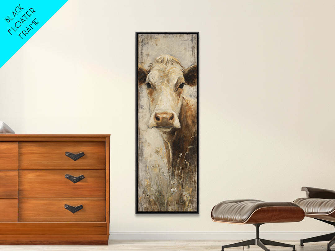 Rustic Farmhouse Cow Portrait Framed Canvas Print, Wall Art, Prints Wall Art, Living Room Decor, Fine Art, Textured Painting, WAL-1x3-79