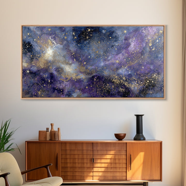 Celestial Moon and Stars Artwork Framed Canvas Print, Wall Art, Contemporary Art, Living Room Decor, Fine Art, WAL-2x1-10
