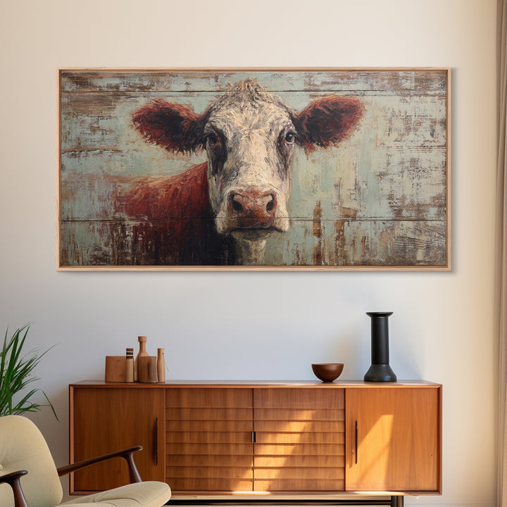 Rustic Farmhouse Cow Portrait Framed Canvas Print, Wall Art, Home Decor, Living Room Decor, Fine Art, Digital Wall Art, WAL-2x1-15
