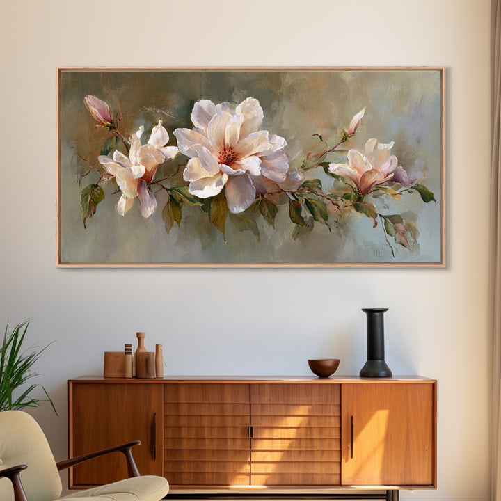 Soft Floral Oil Painting Framed Canvas Print, Wall Art, Printable Wall Art, Living Room Decor, Oil Painting, WAL-2x1-25