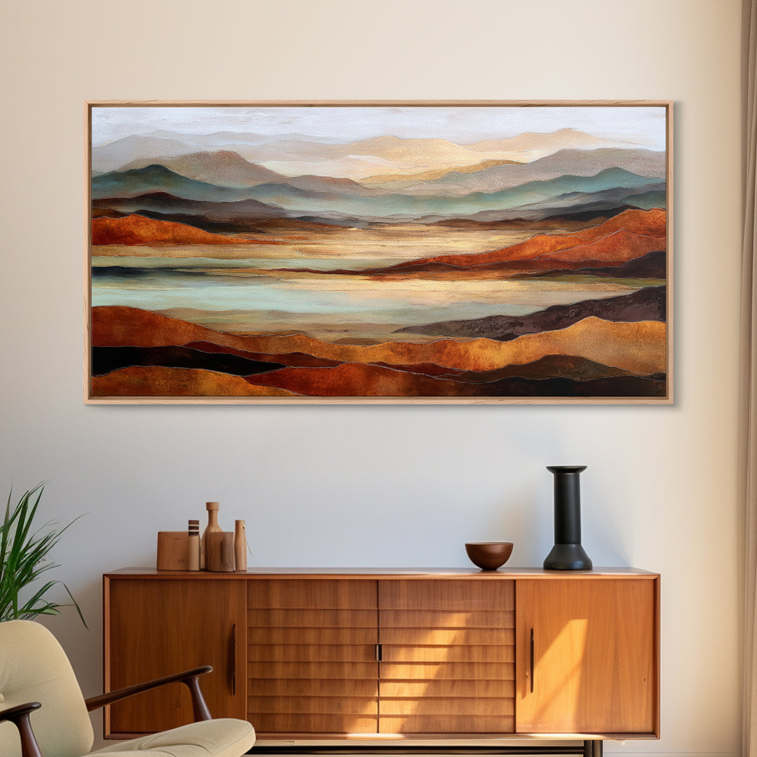 Desert Landscape in Warm Terracotta Tones Framed Canvas Print, Wall Art, Boho Decor, Living Room Decor, Fine Art, WAL-2x1-27