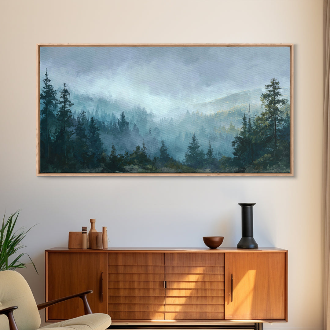 Moody Forest Landscape Framed Canvas Print, Wall Art, Minimalist Decor, Living Room Decor, Oil Painting, Wall Art Prints, WAL-2x1-30