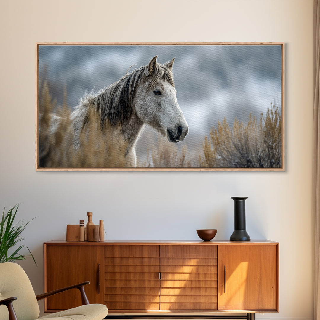 Wild Horse Portrait Framed Canvas Print, Wall Art, Wall Decor, Living Room Decor, Fine Art, Large Wall Art, Art Deco, WAL-2x1-33