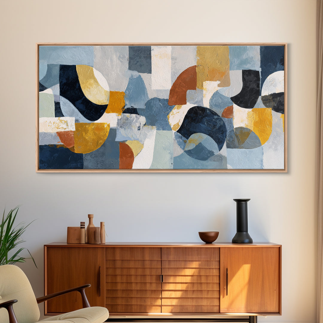 Statement Abstract with Bold Layered Brushwork Framed Canvas Print, Wall Art, Metal Wall Art, Living Room Decor, Fine Art, WAL-2x1-45