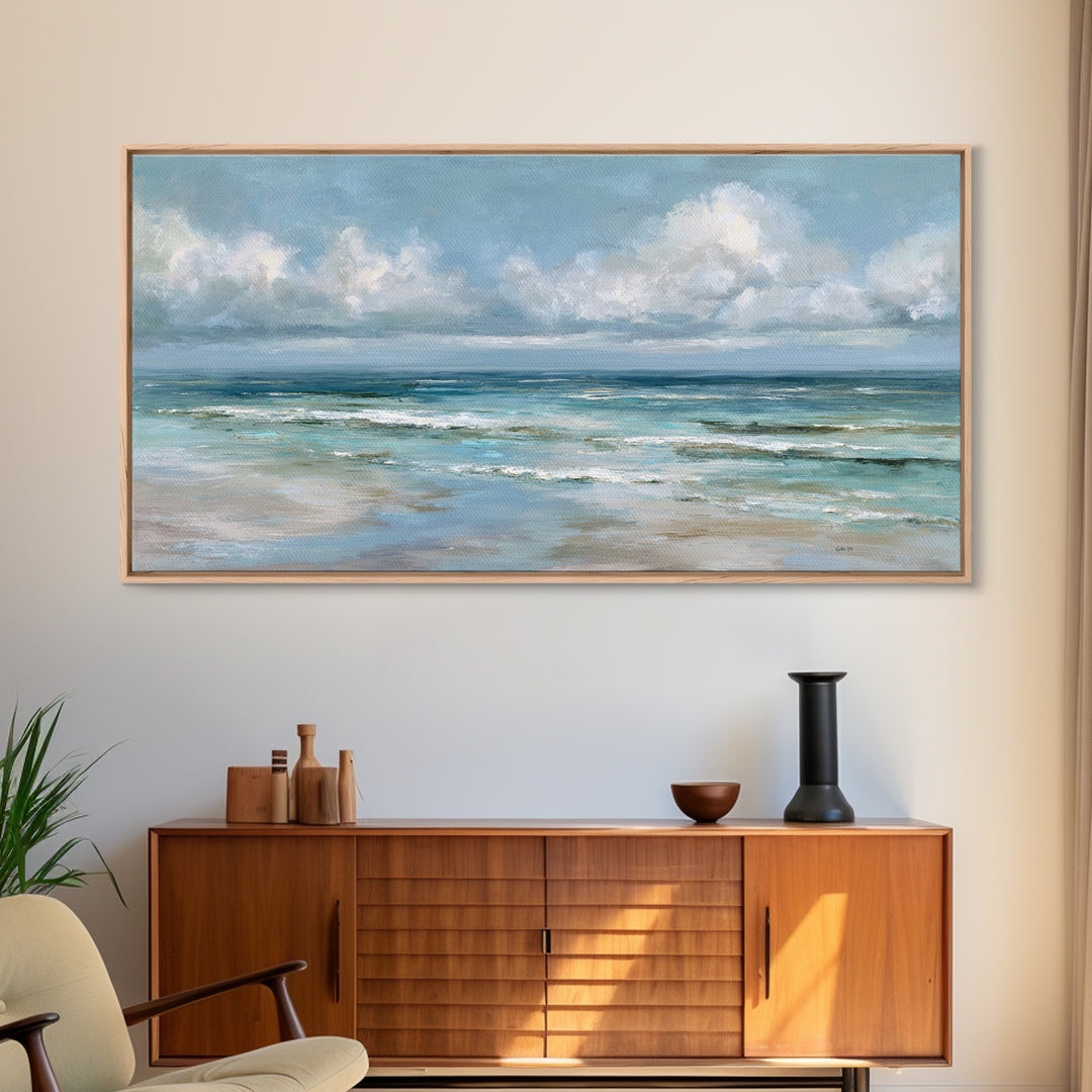 Classic Seascape with Dramatic Clouds Canvas Print, Wall Art, Wall Art for Mom, Living Room Decor, Oil Painting, WAL-2x1-47