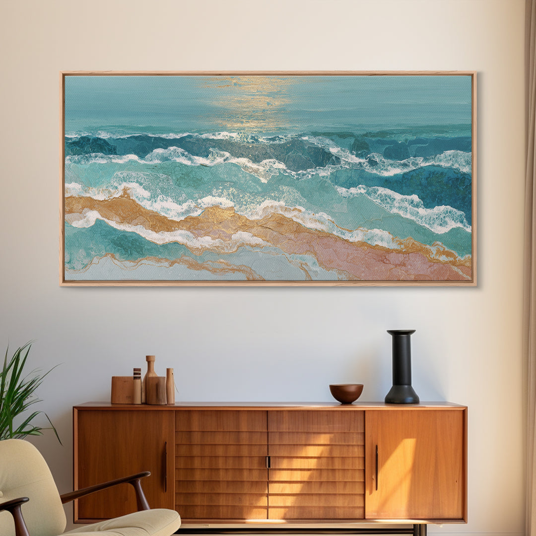 Coastal Aerial Water Study Framed Canvas Print, Wall Art, Large Wall Art, Living Room Decor, Fine Art, Abstract Wall Art, WAL-2x1-55