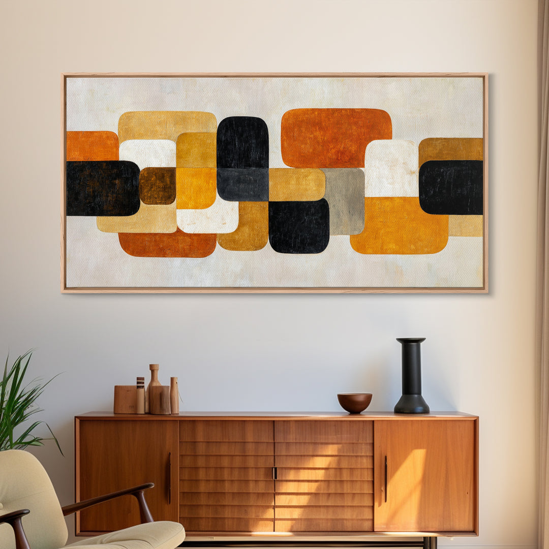 Mid Century Color Block Composition Framed Canvas Print, Wall Art, Art Print, Living Room Decor, Fine Art, Wall Hanging, WAL-2x1-56