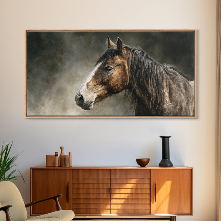 Wild Horse Portrait Canvas Print, Wall Art, Canvas, Living Room Decor, Oil Painting, Canvas Wall Art, Abstract Art, WAL-2x1-57