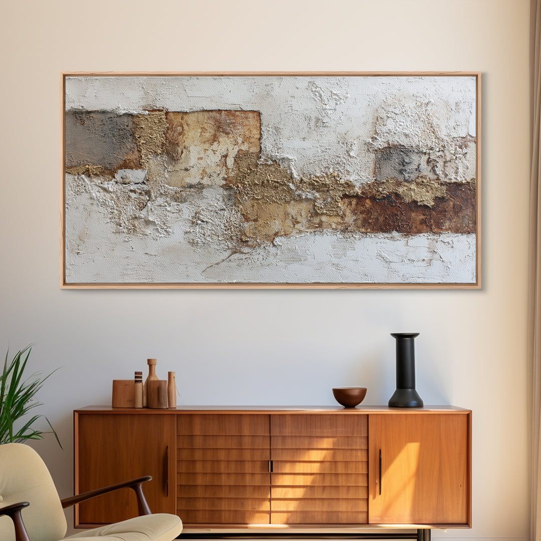 Luxury Neutral Plaster Texture Abstract Framed Canvas Print, Wall Art, Abstract Art, Living Room Decor, Boho Decor, WAL-2x1-59
