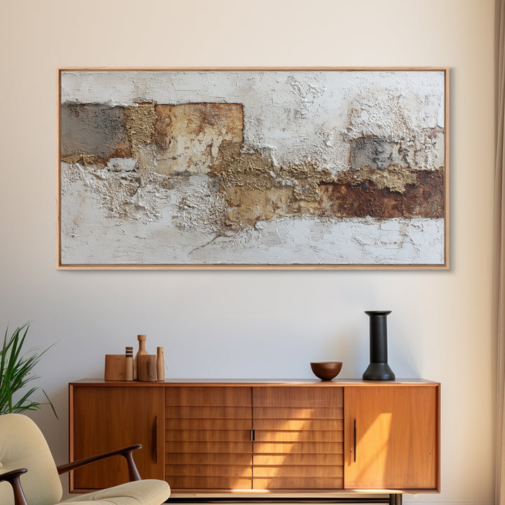 Luxury Neutral Plaster Texture Abstract Framed Canvas Print, Wall Art, Abstract Art, Living Room Decor, Boho Decor, WAL-2x1-59