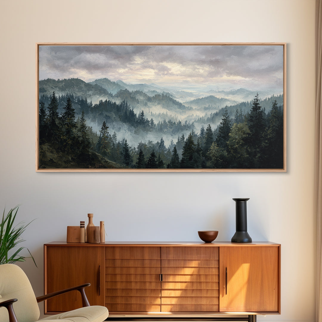 Moody Forest Landscape Framed Canvas Print, Wall Art, Minimalist Decor, Living Room Decor, Oil Painting, Wall Art Prints, WAL-2x1-6