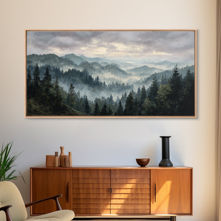 Moody Forest Landscape Framed Canvas Print, Wall Art, Minimalist Decor, Living Room Decor, Oil Painting, Wall Art Prints, WAL-2x1-6