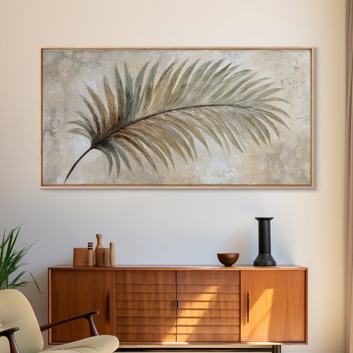 Tropical Palm Leaf Painting Framed Canvas Print, Wall Art, Heart, Living Room Decor, Fine Art, Home Decor Gift, WAL-2x1-60