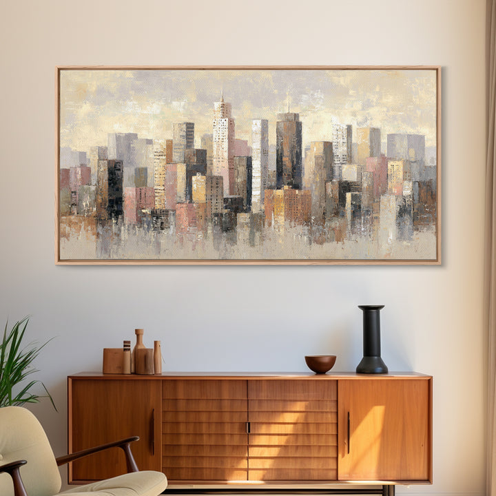 Urban Skyline in Muted Evening Color Canvas Print, Wall Art, Living Room Decor, Abstract Art, Metal Wall Art, WAL-2x1-62
