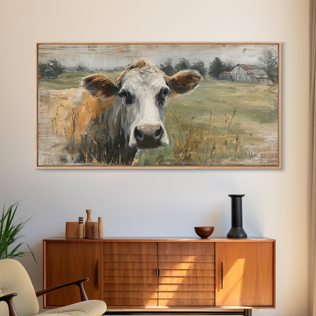 Rustic Farmhouse Cow Portrait Canvas Print, Wall Art, Wall Hanging, Living Room Decor, Fine Art, Gallery Decor, WAL-2x1-63