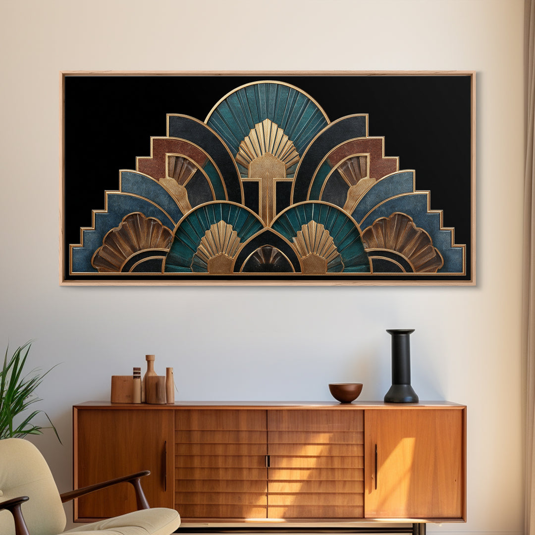 Art Deco Gold Fan Pattern Canvas Print, Wall Art, Printable Wall Art, Living Room Decor, Fine Art, Original Art, WAL-2x1-64