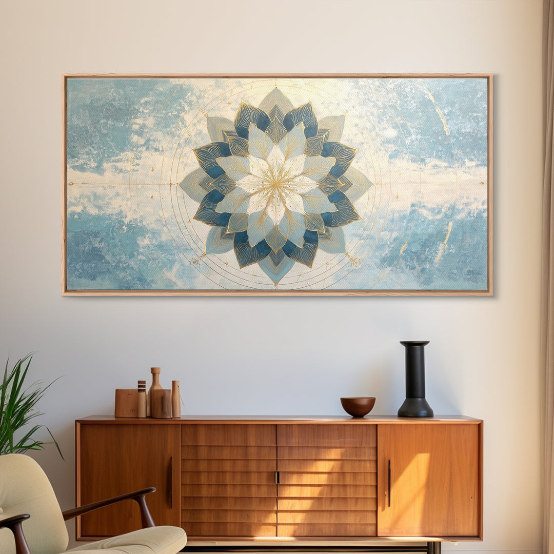 Sacred Geometry Mandala Framed Canvas Print, Wall Art, Mid Century Modern, Living Room Decor, Abstract Art, Textured Wall Art, WAL-2x1-65