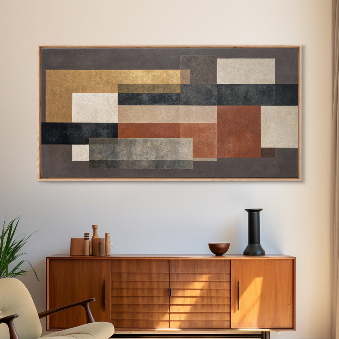 Modern Geometric Composition for Living Spaces Framed Canvas Print, Wall Art, Canvas, Living Room Decor, Abstract Art, WAL-2x1-72