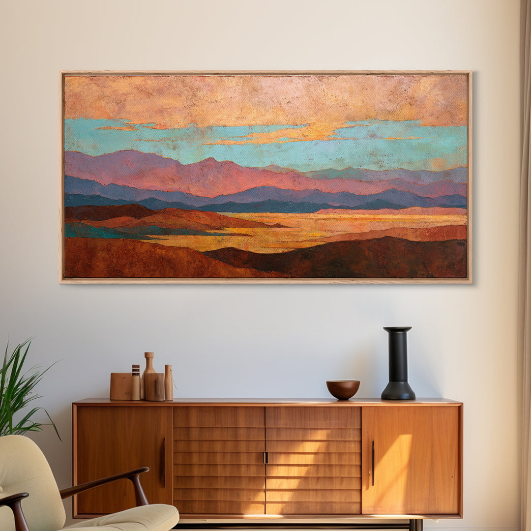 Desert Landscape in Warm Terracotta Tones Framed Canvas Print, Wall Art, Room Decor, Living Room Decor, Fine Art, WAL-2x1-75